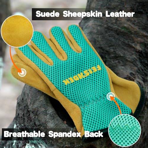 Kids Gardening Gloves, Durable Cowhide Kids Leather Glove for Work Age 2-12 - color: Green 1 Pair, size: Medium (Age 4-6)