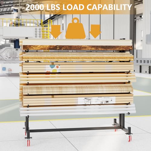 Lumber Storage Rack, Heavy-Duty 2000LBS Rolling Lumber Rack on Wheels, 7-Tier Wood Storage Rack with X-Braced Steel Frame, Pipe Rack Organizer Shelving Unit for Garage Workshop - style: With Wheel
