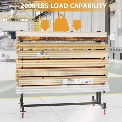 Lumber Storage Rack, Heavy-Duty 2000LBS Rolling Lumber Rack on Wheels, 7-Tier Wood Storage Rack with X-Braced Steel Frame, Pipe Rack Organizer Shelving Unit for Garage Workshop - style: With Wheel