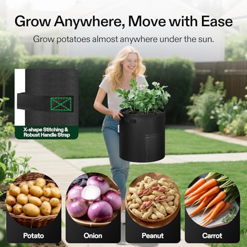 VIVOSUN 5-Pack 7 Gallon Potato Grow Bags, Roll-up Harvest Window - color: Black, size: 7 Gallon