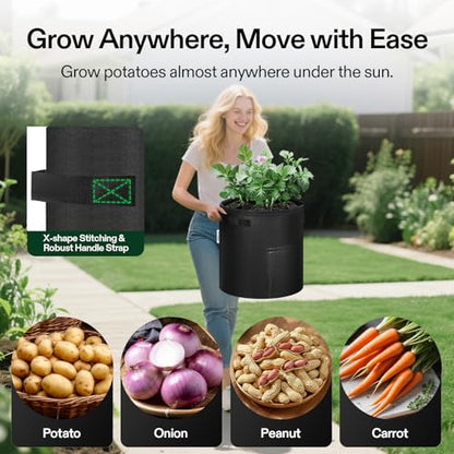VIVOSUN 5-Pack 7 Gallon Potato Grow Bags, Roll-up Harvest Window - color: Black, size: 7 Gallon