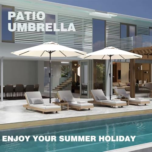 AreShark 9FT Outdoor Patio Umbrella with Tilt and Crank, Cream-white - color: Cream White, size: 9ft