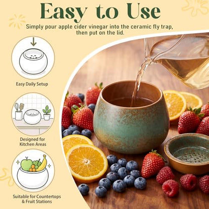 1 Pack Ceramic Fruit Fly Traps Reusable, Reactive Glaze, Patina Green - color: Patina Green, size: Reactive Glaze
