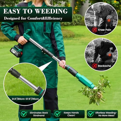 Electric Weed Puller Tool, 21V Battery Powered Stand Up Weed Remover with 6000mAh Batteries, Heavy Duty 3-Claw Steel Root Weeder, Weed Picker Grabber Popper for Dandelion Lawn Garden Yard