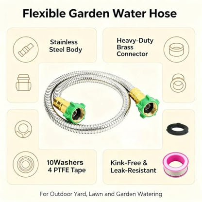 3FT Female to Female Short Stainless Steel Metal Garden Hose