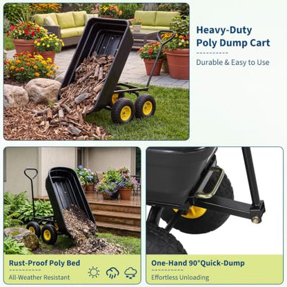 Heavy-Duty Utility Garden Dump Cart, 400Lbs Capacity - size: 400LBS