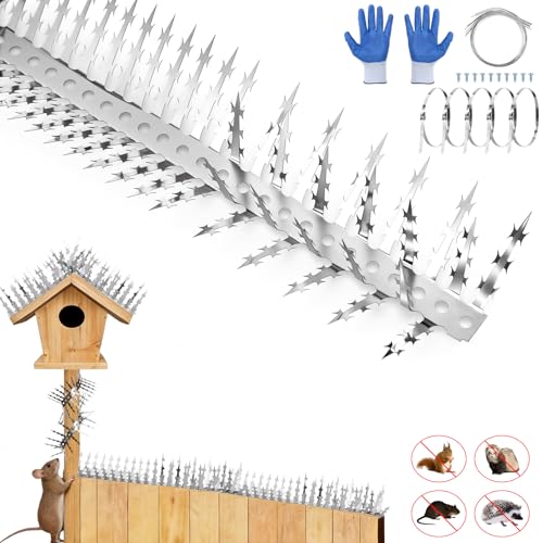 Bird Spikes, Squirrels Spike, Raccoon Snake Deterrent, Squirrel Spikes, Stainless Steel Squirrel baffles for Bird feeders, Anti Climb Spikes for Birdhouse to Keep Mouse Raccoo Away, 10FT
