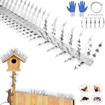 Bird Spikes, Squirrels Spike, Raccoon Snake Deterrent, Squirrel Spikes, Stainless Steel Squirrel baffles for Bird feeders, Anti Climb Spikes for Birdhouse to Keep Mouse Raccoo Away, 10FT