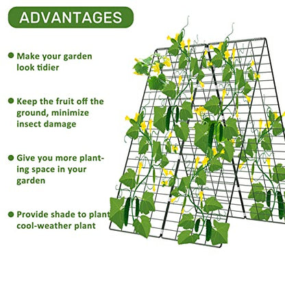 AGTEK 34" x 48" Foldable Metal Cucumber Trellis， for Climbing Plants, Cucumber, Vegetable, Flowers - size: 34"W x 48"H