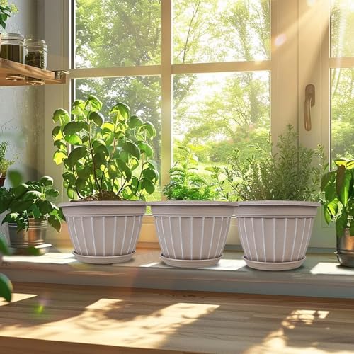 4 Pack Flower Pots,8 Inch Plants Pot,Planters Pot with Drainage Hole - color: Beige, size: 8 inch-4 pack