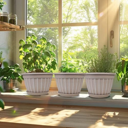 4 Pack Flower Pots,8 Inch Plants Pot,Planters Pot with Drainage Hole - color: Beige, size: 8 inch-4 pack