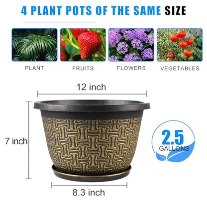 Nooulap 4 Pack 12 Inch Plant Pots, Large Plastic Flower Planters - color: Gold 4-pack, size: 12 Inch