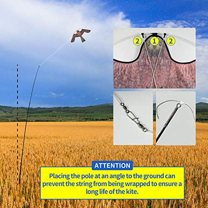 eyijklzo Bird Scarer Hawk Flying Kite with 13ft Telescopic Pole-Red - style: Red-with 4m pole