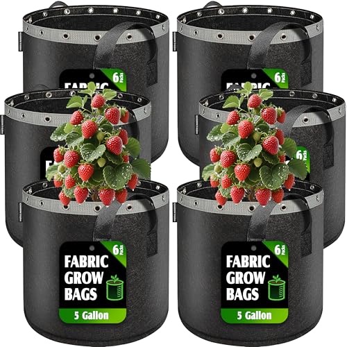 5 Gallon Grow Bags 6 Pack,Fabric Pots 5 Gallon for Healthy Plant Growth - Durable and Reusable Garden Bags to Grow Vegetables,Fruits,and Flowers - size: 5 Gal*6