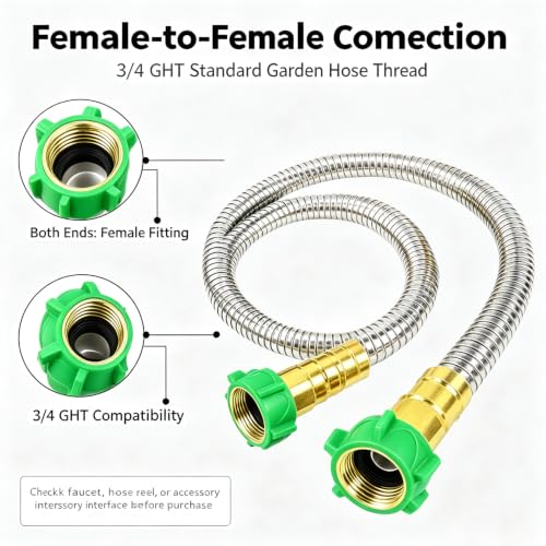 3FT Female to Female Short Stainless Steel Metal Garden Hose