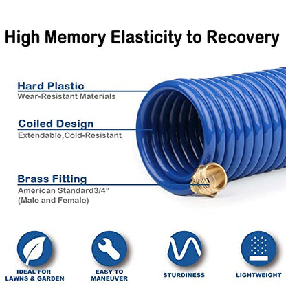 15FT EVA Curly Garden Hose, 1/2 in Blue Hose, Brass GHT Fittings - size: 15FT