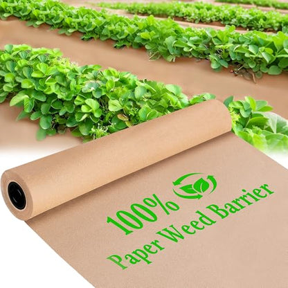 DECOHS 4 x 100 Ft Biodegradable Paper Weed Barrier- Heavy Duty Biodegradable Garden Bed Grass- Garden Paper Weed Control Barrier Weed Grass Blocker for Outdoor Garden Lawn - color: 4x100ft