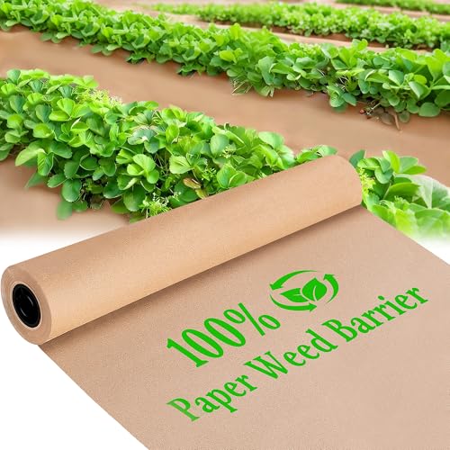 DECOHS 4 x 100 Ft Biodegradable Paper Weed Barrier- Heavy Duty Biodegradable Garden Bed Grass- Garden Paper Weed Control Barrier Weed Grass Blocker for Outdoor Garden Lawn - color: 4x100ft