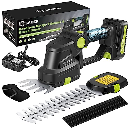 Saker 20V Cordless Hedge Trimmer,2 in 1 Electric Bush Trimmer - color: GREEN HEDGE TRIMMER+1 BATTERY