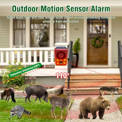 ChunHee Solar Outdoor Motion Sensor Alarm Dog Barking Gunshot Sound 130dB - color: Red-1pack