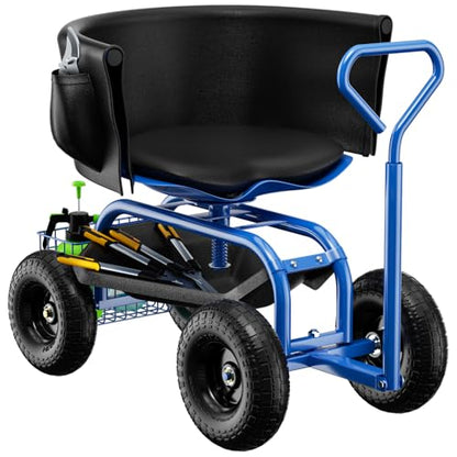 Garden Seat with Wheels, Rolling Garden Stool with Adjustable 360°Swivel Seat - color: Blue
