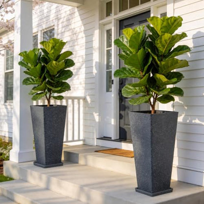 Autodaya 28" Plant Pots Tall Planters for Plants Outdoor Set of 2 with Tray - color: Tall Terrazzo Black-28"