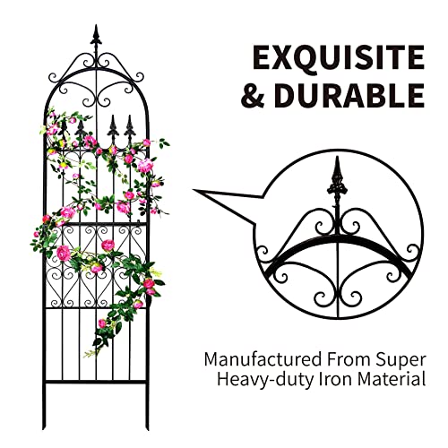 Garden Trellis for Climbing Plants, 86" H x 21.7" W Heavy Duty Metal Trellis, 7.2FT Rustproof Black Iron Vine Support Trellis with 9.8" Ground Stakes, Decorative Cupid Arrow Design for Roses - size: 86 inch-1 pack