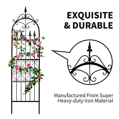 Garden Trellis for Climbing Plants, 86" H x 21.7" W Heavy Duty Metal Trellis, 7.2FT Rustproof Black Iron Vine Support Trellis with 9.8" Ground Stakes, Decorative Cupid Arrow Design for Roses - size: 86 inch-1 pack