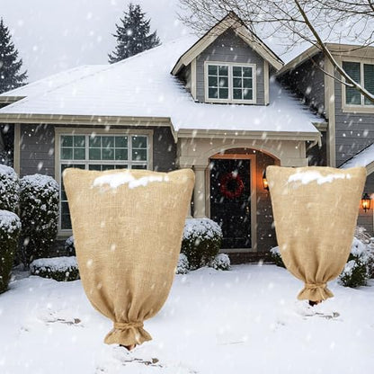 3-Pack Burlap Fabric Plant Bags - 24 X 40 Inch Winter Plant Cover Freeze Protection, Reusable Burlap Sacks Plant Frost Cloth for Outdoor Plants, Cold Weather Tree Wrap for Trees, Bushes & Garden