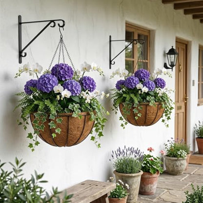 14 Inch Metal Hanging Basket with Coco Coir Liner for Flowers Planting - size: 14" & 2 Pcs