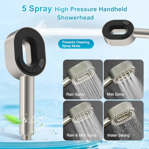 Hibbent Filtered Showerhead with handheld, High Pressure 5 Sprays Shower - color: Brushed Nickel, style: Showerhead with 1 Filter