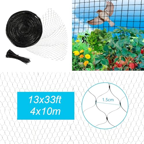 Unves Bird Netting 13 x 33 Ft Garden Bird Netting Heavy Duty Fruit Tree Net - color: Black, size: 13 x 33 Ft