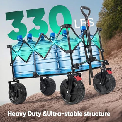 Sekey 220L Beach Wagon, 330 lb Capacity, Foldable, 8 in Wide Wheels - color: Black