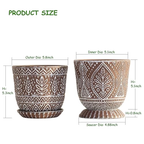 Gepege Ceramic Plant Pots, 6 Inch Indoor Planters with Drainage & Saucers - color: Brown-b, size: 6 Inch - Set of 2