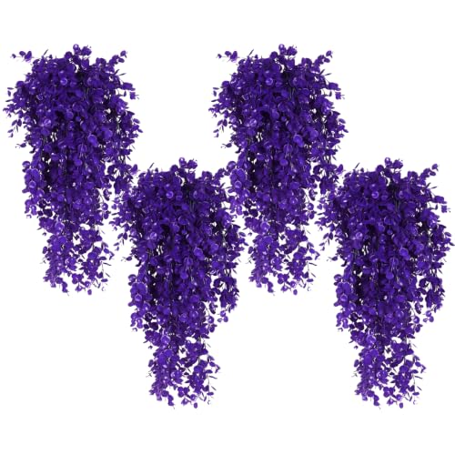 RECUTMS 4 Pcs 29.9 Inch Artificial Hanging Eucalyptus Leaf Plants - color: Purple