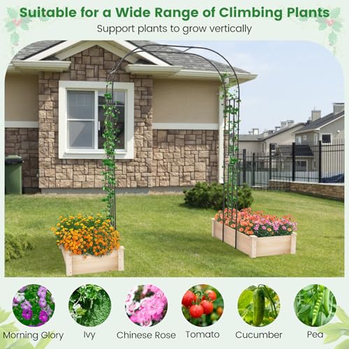 Giantex Garden Arch Trellis, 60''W x 95''H Metal Arbor for Climbing Plants - size: 60"W x 95"H