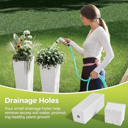 30in Front Porch Planters Outdoor Set of 2, Large Taper Planters with Drainage Holes＆Inner Bucket, Tall Plastic Pots White Rattan Decor Plant Pots for Home,Garden,Patio,Backyard