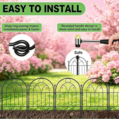 Decorative Garden Fence, 10 Panels, 17 in x 13 ft, Rustproof Metal No Dig Animal Barrier, Arched Wire Border Edging for Yard Patio