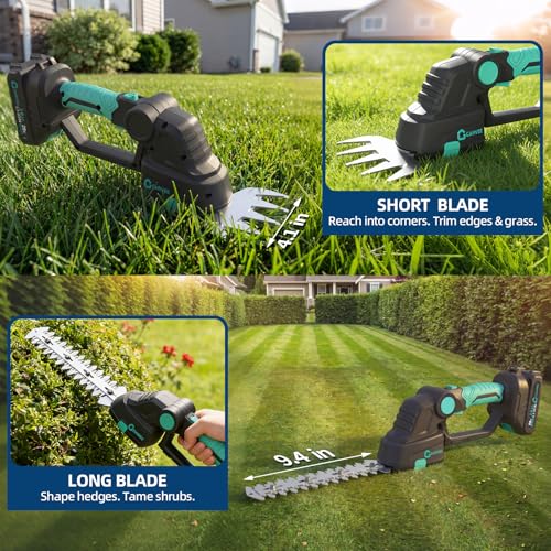 Garvee 20V 2-in-1 Cordless Hedge Trimmer with 2 Batteries