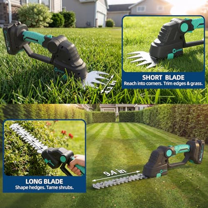 Garvee 20V 2-in-1 Cordless Hedge Trimmer with 2 Batteries