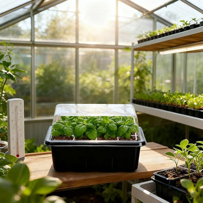 Bonviee 5-Pack Seed Starter Trays, Humidity Dome, Base, 12-Cell Tray, Black - color: Black, size: 5 Packs (60 Cells)