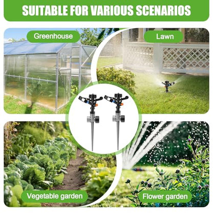 4 Pack Impact Lawn Sprinkler for Yard 360 Degree Automatic Garden Water Sprinkler on Metal Spike Base Rotating Heavy Duty Zinc Alloy for Large Area Garden Lawn Irrigation