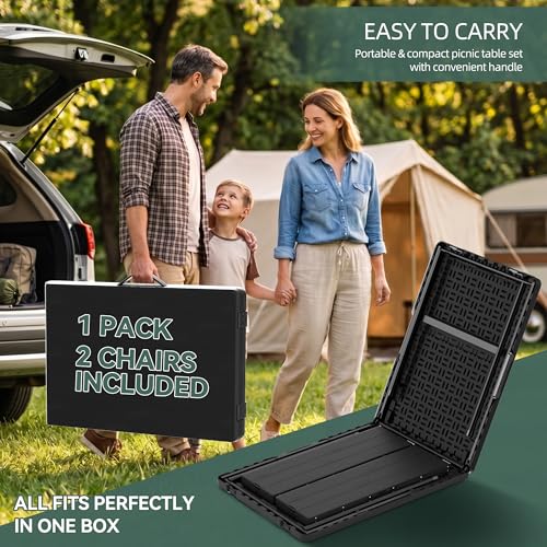 6FT Folding Table & Chair Set, Seats 6-8, Portable Black - color: Black