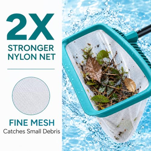 Fine Mesh Pool Skimmer Net - Durable Frame & 16" Deep Nylon Net (No Pole) - color: WHITE NET