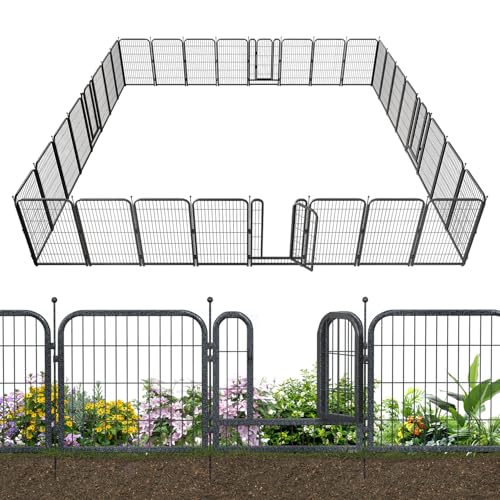 Decorative Garden Metal Fence 72ft (L)×45in (H) with 28 Panels 4 Gate Outdoor, No Dig Rustproof Wire, Animal Barrier Fencing for Outdoor Yard Patio Flower Bed,（Black-Silver） - size: 45in(H)x72ft(L)