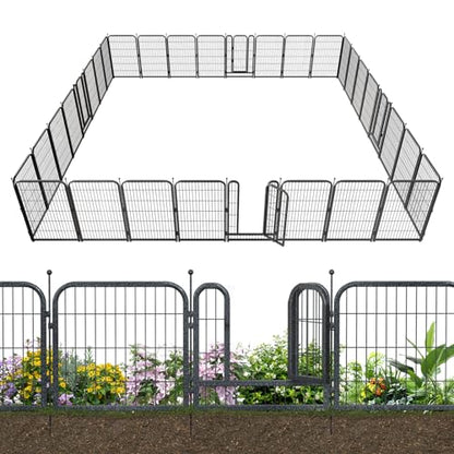 Decorative Garden Metal Fence 72ft (L)×45in (H) with 28 Panels 4 Gate Outdoor, No Dig Rustproof Wire, Animal Barrier Fencing for Outdoor Yard Patio Flower Bed,（Black-Silver） - size: 45in(H)x72ft(L)