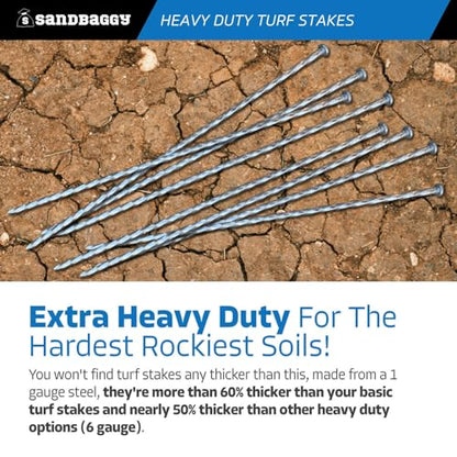 Sandbaggy 18" Heavy Duty Galvanized Artificial Turf Stakes - Spiral Landscape Nails - Ground Spikes/Pins, Synthetic Grass, Lawn, Edging, Weed Barrier Fabric (18 inch - Ultra Heavy Duty, 300, Count) - style: 18 inch - Ultra Heavy Duty