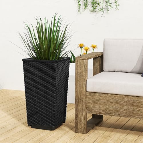 GIANTEX Outdoor Wicker Flower Pot Set of 2, 23 Inch Tall, Black - color: Black, size: 13''x13''x23''