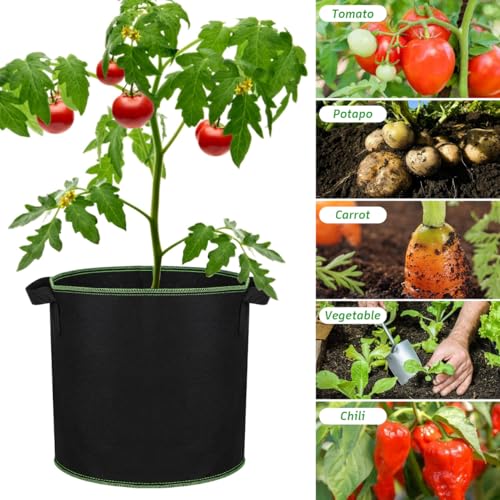 YARNOW 5-Pack 4 Gallon Fabric Grow Bags, Non-Woven Plant Pots with Reinforced Handles for Vegetables, Tomatoes, Potatoes, Strawberries, Flowers & Herbs, Outdoor Indoor (Black)
