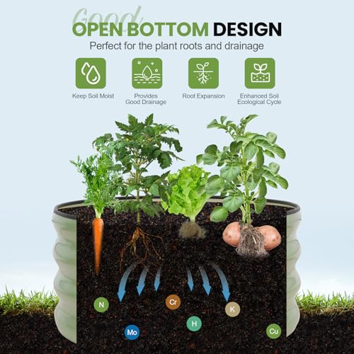 G GOOD GAIN Round Raised Garden Bed Outdoor, 2x2x1ft, 2Pcs, Olive Green - color: Olive Green, size: 2x2x1 FT (2 Packs)